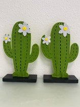 Zomerse beelden van vilt (op houten standaard) - set van 2 stuks (cactus)