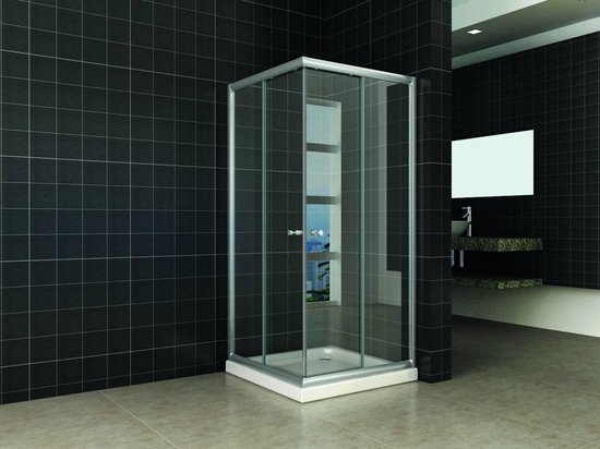 Foto: Saqu slide douchecabine hoekinstap 90x90x190 cm veiligheidsglas aluminium douchewand