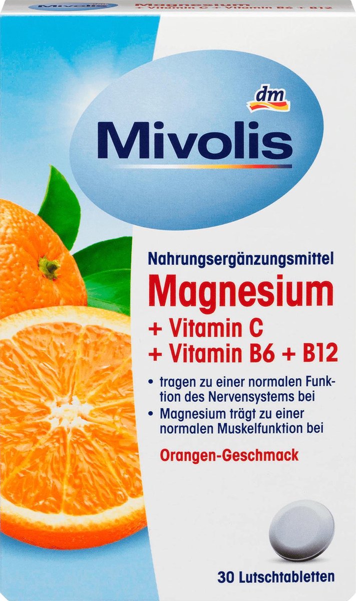 Jolly Flikkeren klinker Mivolis Magnesium + Vitamine C + Vitamine B6 + B12, Zuigtabletten, 30  stuks, 45 g | bol.com