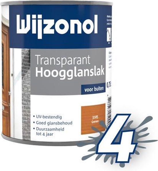 Blik Wijzonol Transparant Hoogglanslak "3105 Grenen" voor buiten, met "4" in grote cijfers.