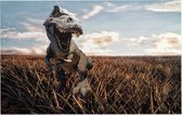 Dinosaurus T-Rex in een akker - Foto op Forex - 90 x 60 cm