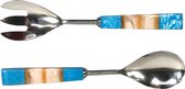 House of India - Sla Couvert, set van 2 (blauw) - Marmeren look met wit en blauw .