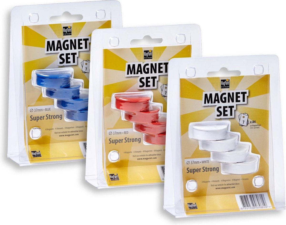 MagPaint - Magnetset - Rood, Wit, Blauw - 37mm - Set van 12