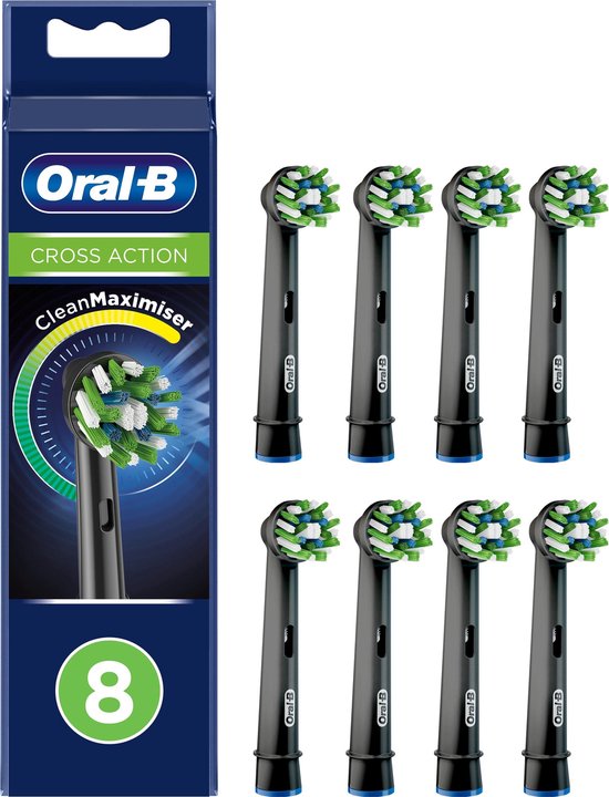 Oral-B CrossAction - Met CleanMaximiser-technologie - Opzetborstels - Zwart - 8 Stuks
