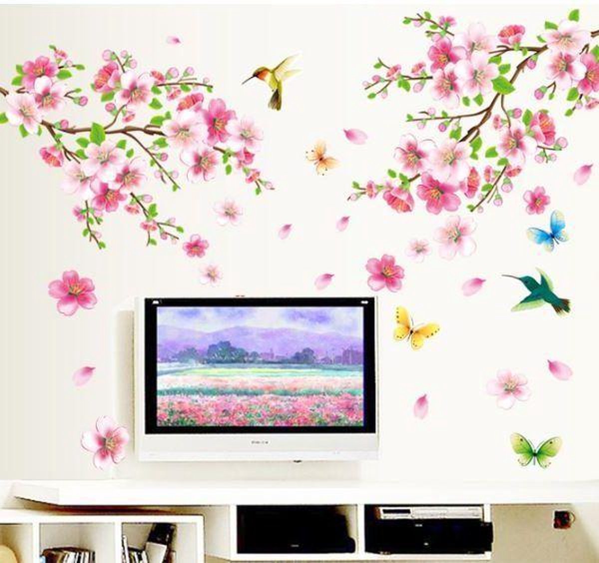 Muursticker4sale Kinderkamer muursticker tak met bloemen vlinders en vogels