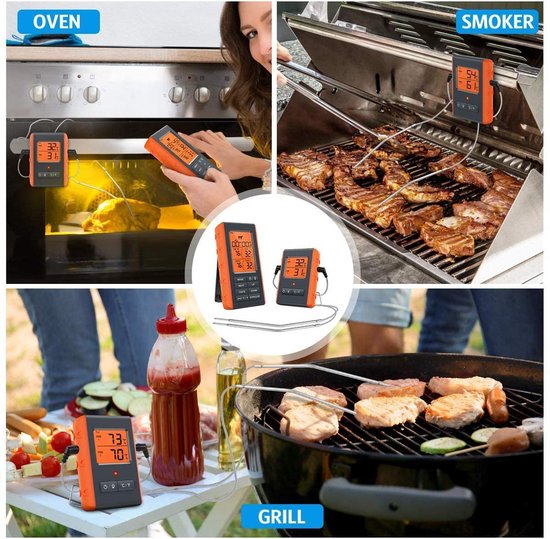 Thermomètre Numérique à Viande Mcclellanty Avec 4 Sondes - Plus Jamais De Viande Trop Cuite ! Idéal Barbecue, Four Et Grill.