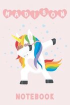 Madison: Unicorn Blank Lined Journal Notebook For Girls, 6 x 9, 110 Pages Perfect For Journaling, Notes, Diary & Doodling, Name
