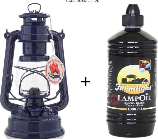 Feuerhand 276  Olielamp / Stormlamp / Stormlantaarn Kobalt Blauw + 1 Liter Farmlight lampolie