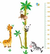 Muursticker Kinderkamer Groeimeter met aap giraffe zebra