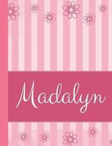 Madalyn: Personalized Name College Ruled Notebook Pink Lines and Flowers