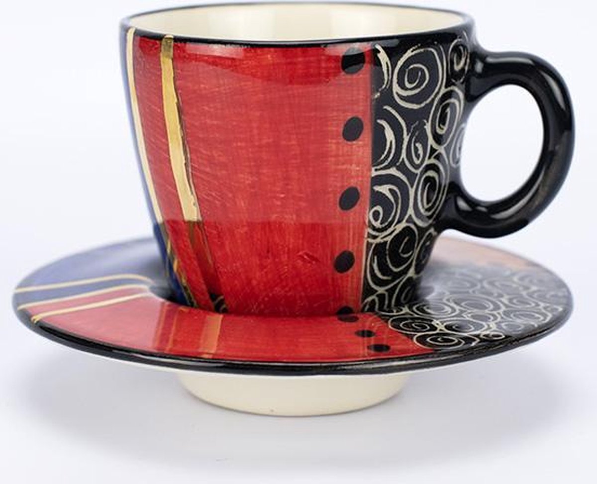 Espresso kopjes - Koffiekop en Schotelset - Koffiekopjes - Model: Rood Goud Bruin - Handgemaakt in Zuid Afrika - hoogwaardig keramiek - speciaal gemaakt door Letsopa Ceramics voor Nwabisa African Art