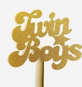 Taartdecoratie versiering| Taarttopper| Cake topper| Baby | Twin Boys| Goud glitter|12 cm| karton