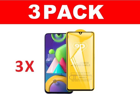 3x Samsung Galaxy M21 glas screenprotector tempered glass (Full Cover)