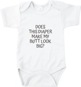 Rompertjes baby met tekst - Does this diaper make my butt look big? - Romper wit - Maat 50/56