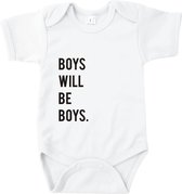 Rompertjes baby met tekst - Boys will be boys - Romper wit - Maat 74/80
