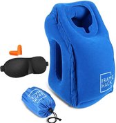 Framehack Zacht Opblaasbaar Reiskussen - Travel Pillow - Nekkussen - Inclusief 3D Slaapmasker, Oordopjes en Handig Opbergzakje - Blauw