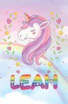 Leah: Leah Unicorn Notebook Rainbow Journal 6x9 Personalized Customized Gift For Someones Surname Or First Name is Leah