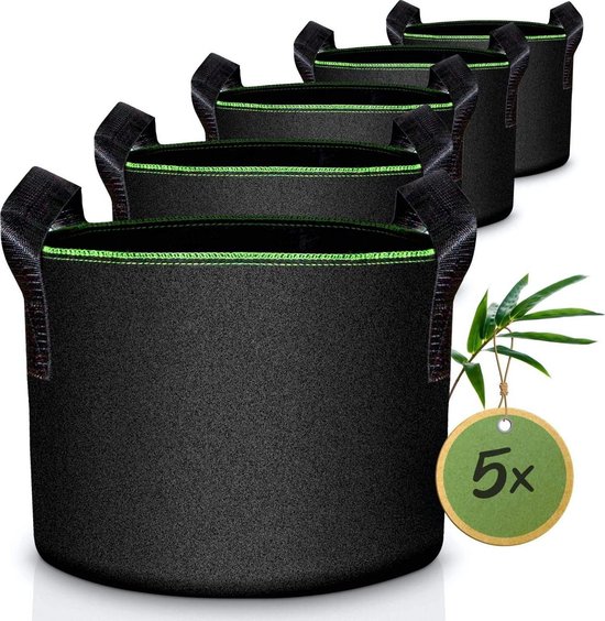 Blumfeldt - Set van 5 x plantenzakken - geweven met handvatten - voor kamerplanten , bloemen of groente - Luchtdoorlatend vlies