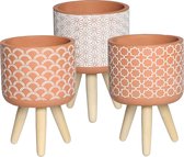 3x Bloempot Terracotta op Standaard - Ø17 x H24 cm - Bloempot op Poten/Voet/Pootjes - Binnen & Buiten