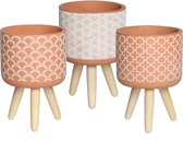 3x Bloempot Terracotta op Standaard - Ø12 x H18 cm - Bloempot op Poten/Voet/Pootjes - Binnen & Buiten