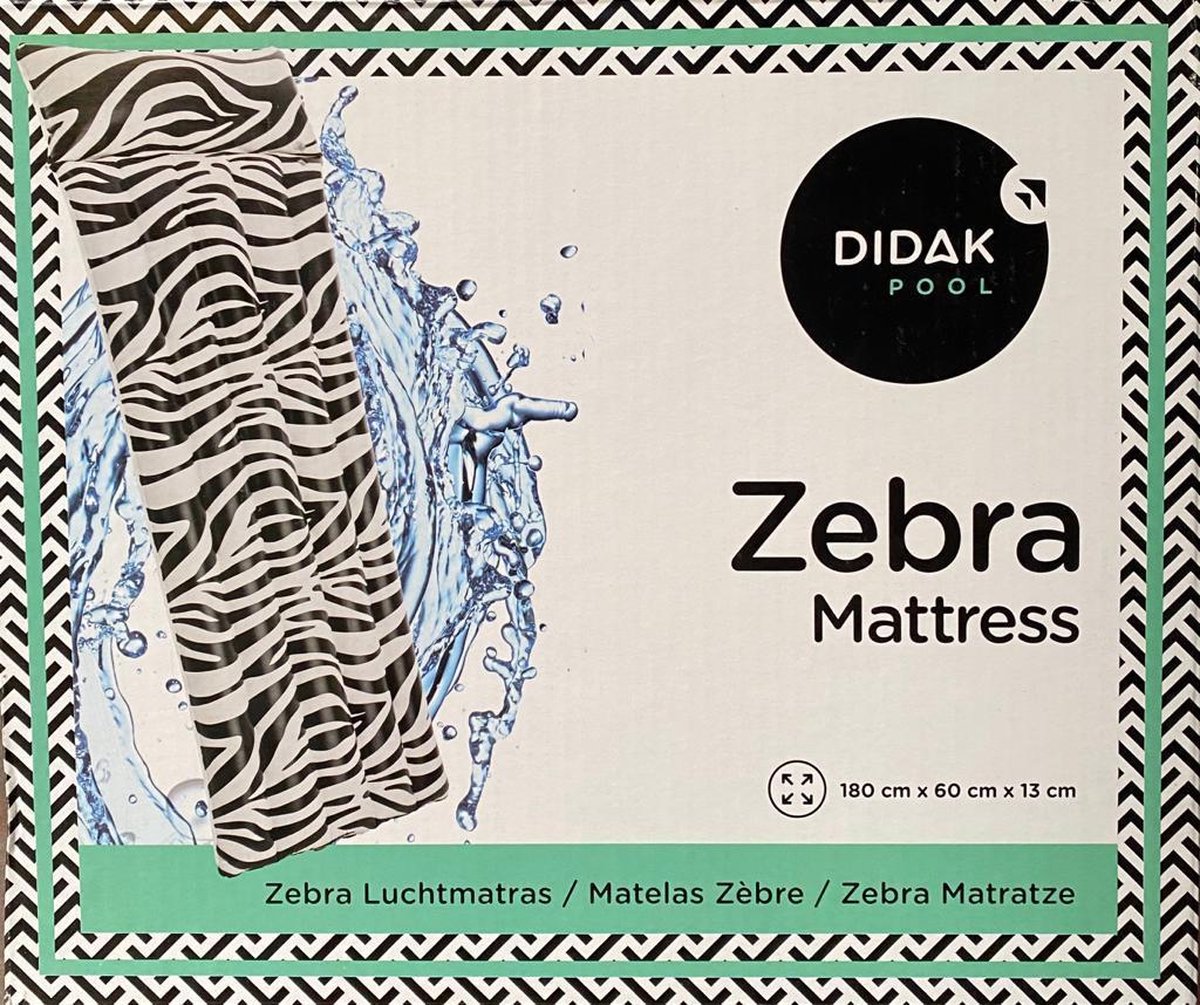 Didak Pool Opblaasbaar Mega Zebra matras 180cm x 60cm x 13cm