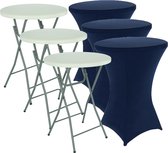 3x Statafel + Marineblauwe Statafelrok 3x – 80 cm Dia x 110 cm hoog – Cocktailtafel – Hoge staan tafel – Breed Blad – Inclusief Marineblauwe Statafelhoes – Staantafelrok Stretch R