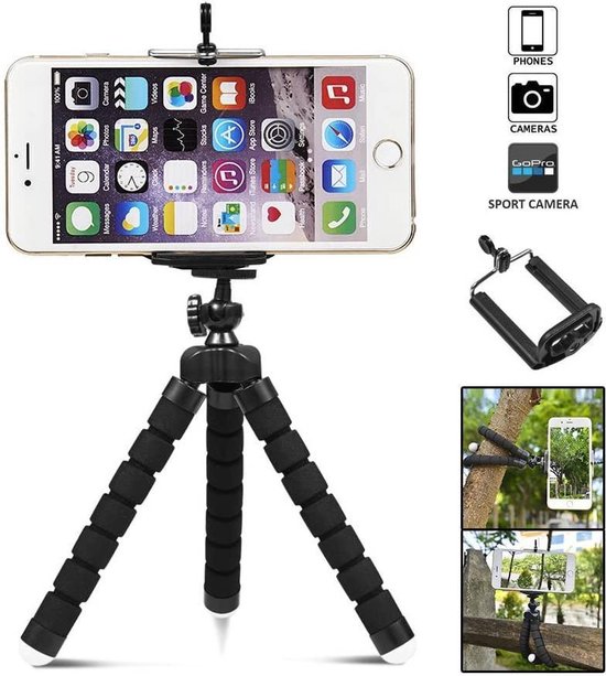 Doodadeals ® Octopus Mini Tripod -Geschikt voor Iphone en Samsung - Mini Statief - Tafelstatief - Tripod Telefoon - Ook Camera & GoPro - Zwart