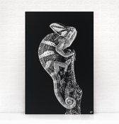 HIP ORGNL Schilderij Chameleon - Kameleon - 80x120cm - Wanddecoratie dieren - Zwart wit