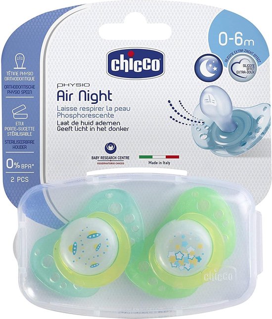 Chicco PhysioForma Light, 2 fopspenen van siliconen, 16-36 maanden, siliconen zuiger, licht, ademend, ergonomisch, ondersteunt fysiologische ademhaling en een goede mondontwikkeling