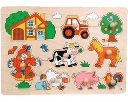 foto van Goki Houten Noppenpuzzel Boerderij Retro, 5st.