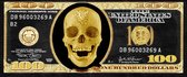 Dibond Skull Golden Dollar Bill 120 x 50 cm Aluminium brossé avec cadre suspendu de luxe