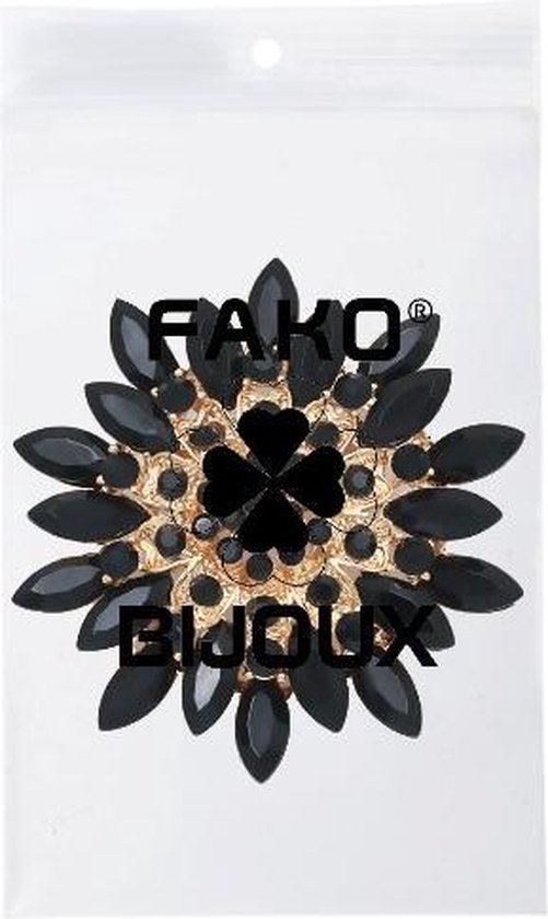 Fako Bijoux® - Broche - Bloem - Ster - XXL - Ø 68mm - Goudkleurig - Zwart - Fako Bijoux®