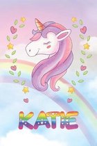 Katie: Katie Unicorn Notebook Rainbow Journal 6x9 Personalized Customized Gift For Someones Surname Or First Name is Katie