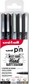 Uni Pin - tekenstift set 5-delig 1 x fineliner 0,8mm zwart & 4 x brush zwart, lichtgrijs, grijs en sepia