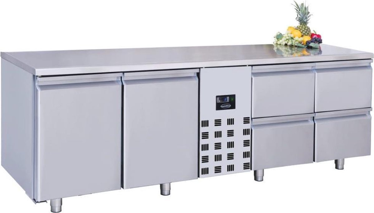 Combisteel Koelwerkbank - ENERGY LINE - Energiezuinig - 632L - 2 Deuren + 4 Laden 1/1 GN - -2°C/+8°C - Geforceerd - 2270x700x850mm