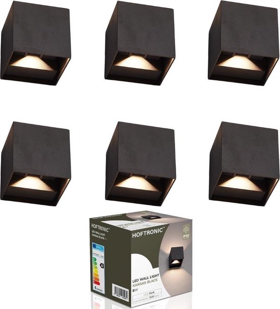 HOFTRONIC™ Buitenlamp / Wandlamp LED Zwart - 6 Stuks - Kubus tweezijdig  oplichtend -... | bol.com