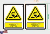 ISO7010 W023 corrosieve stoffen Waarschuwing M set 2 stickers 14x18 cm