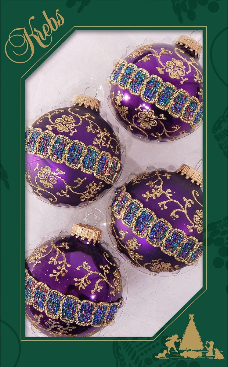 Luxe Paarse Kerstballen 7 cm met glitterband en gouden decoratie