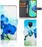 Telefoonhoesje Xiaomi Redmi Note 9 Pro | Note 9S Wallet Book Case met foto Orchidee Blauw Valentijn Cadeautje Vrouw