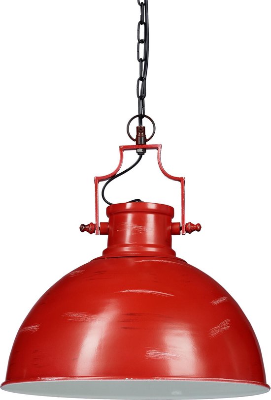 relaxdays - lampe à suspension en fer industriel - rouge noir - inclinable  - plafonnier | bol
