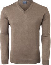 OLYMP modern fit trui wol - V-hals - lichtbruin -  Maat: M