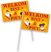 Voordeelset 8x welkom Sint en Piet zwaaivlaggetjes - sinterklaas vlaggetjes