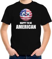 Amerika Emoticon Happy to be American landen t-shirt zwart kinderen S (122-128)