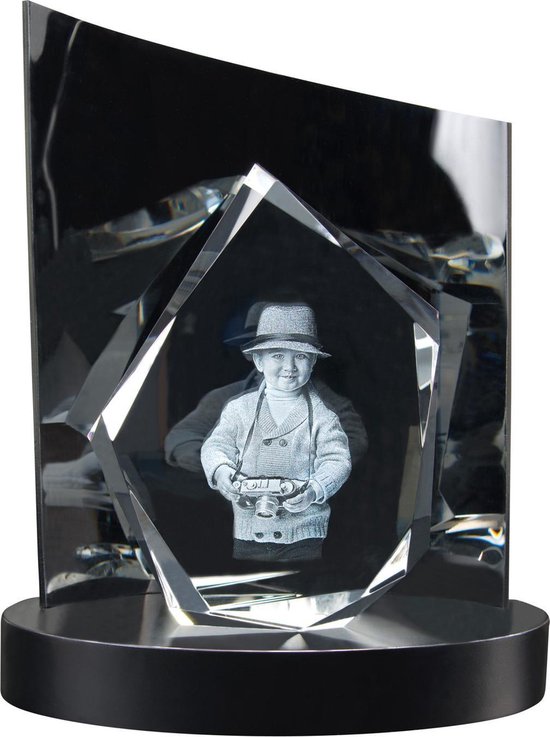 3D Foto in glas Diamond M met lichtsokkel de luxe *AANBIEDING*