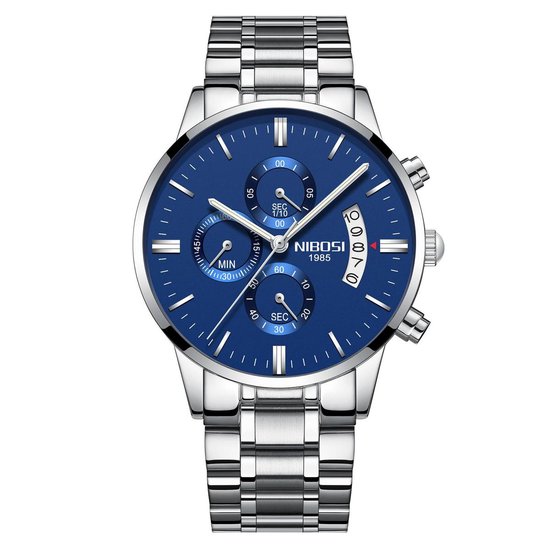 NIBOSI Horloges voor mannen - Horloge mannen – Luxe Zilver/Blauw Design -  Heren... | bol