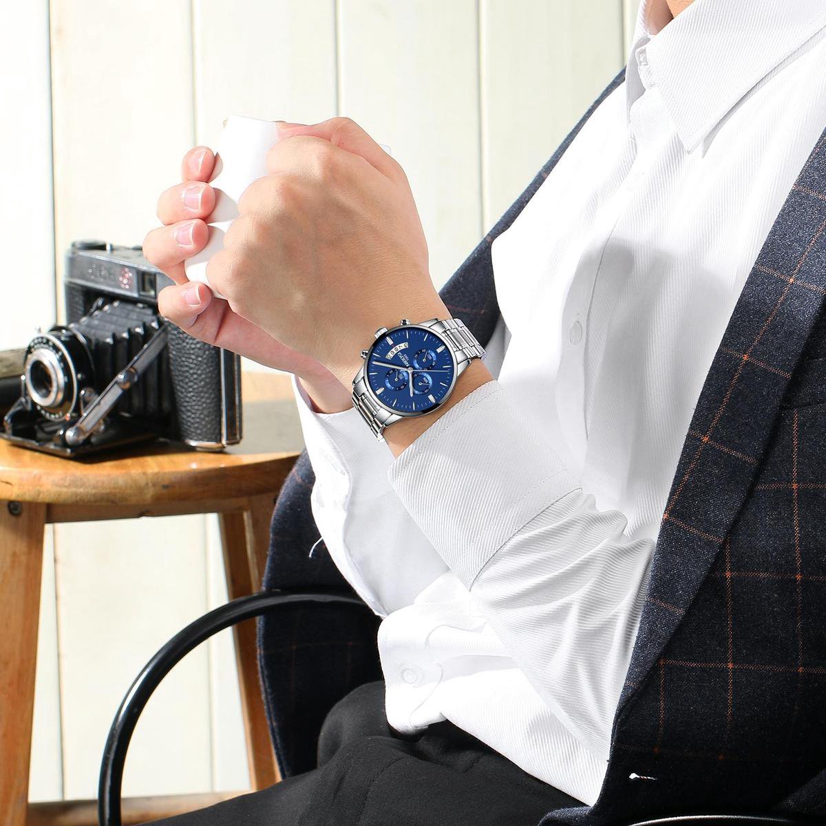 NIBOSI Horloges voor mannen - Horloge mannen – Luxe Zilver/Blauw Design -  Heren | bol.com