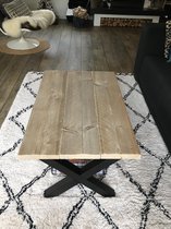 Industriële steigerhouten salontafel kleur Oldlook| X-onderstel mat zwart