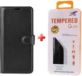 Huawei Y6p - zwart book case agenda hoesje + Glas screenprotector