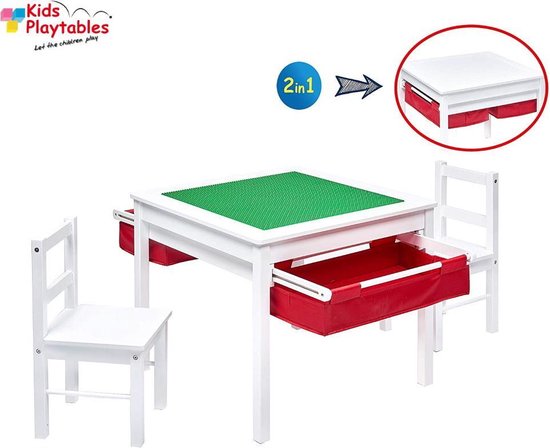Speeltafel Vierkant geschikt voor LEGO® met 2x stoeltjes - Kindertafel met  veel... | bol.com