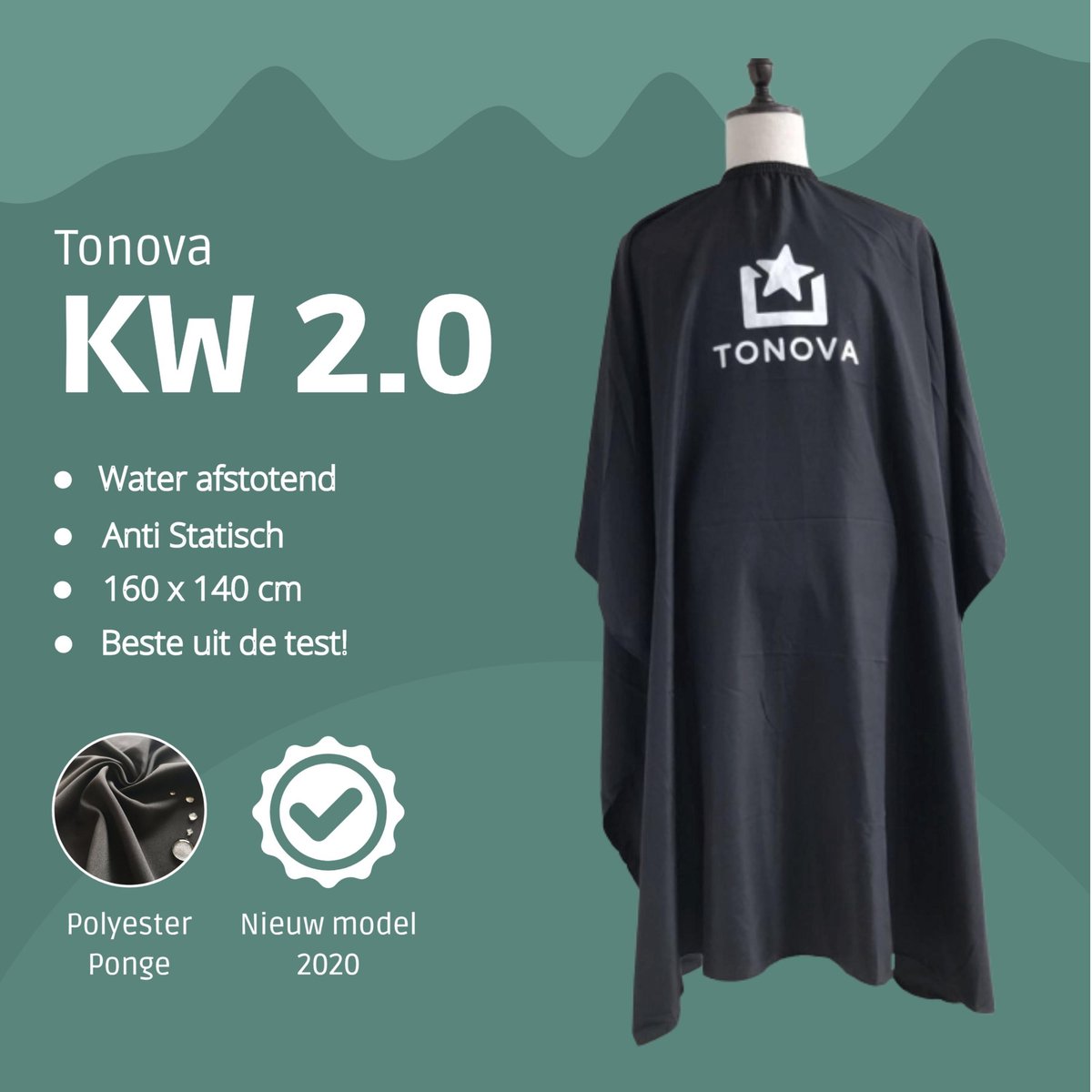 Tonova Kapmantel - 160x140 - Polyester ponge - Waterafstotend - Antistatisch - Kappersmantel - Tonova